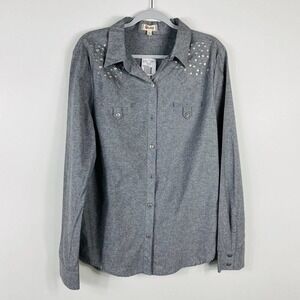 Olsenboye Juniors XL Mary-Kate Ashley Studded Long Sleeve Button Shirt Gray